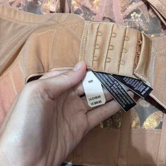 Very Sexy Gold Sequined Ziggy Glam Floral Embroidery Unlined Corset Top - 36B - Picture 4 of 5